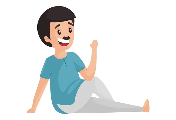 Hombre Feliz Está Sentado Haciendo Poses Yoga Ilustración Gráfica Vectorial — Vector de stock