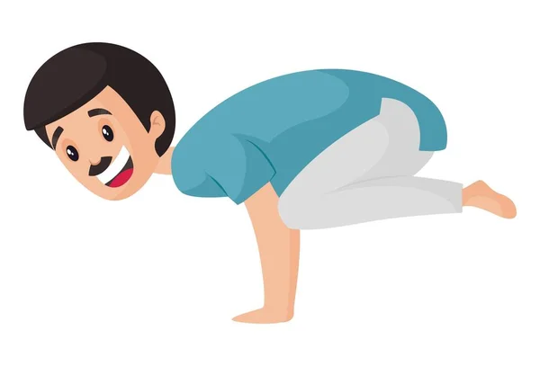 Pria Bahagia Melakukan Pose Yoga Mayurasana Vektor Gambar Ilustrasi Secara - Stok Vektor