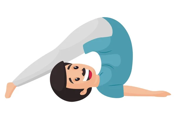 Glücklicher Mann Macht Yoga Posen Vektorgrafische Illustration Individuell Auf Weißem — Stockvektor