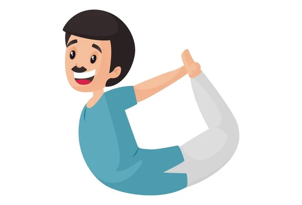 Mutlu Adam Dhanurasana Yoga Pozları Veriyor Vektör Grafik Çizimi Beyaz — Stok Vektör