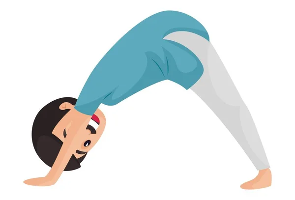Uomo Felice Sta Facendo Pose Yoga Cane Rivolto Verso Basso — Vettoriale Stock
