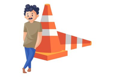 Ofis çalışanı engelli duruyor. Vektör grafik çizimi. Beyaz arka planda tek başına.