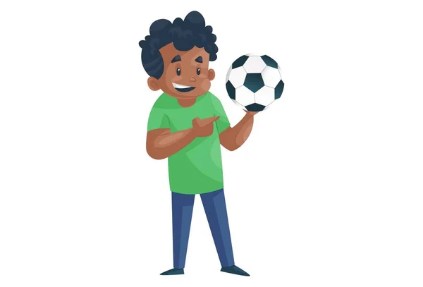 Ofisteki Çocuk Futbol Topunu Tutuyor Vektör Grafik Çizimi Beyaz Arka — Stok Vektör