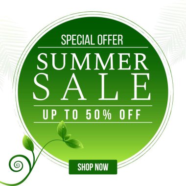 Özel indirimli yaz pankartı tasarım şablonu. Vektör grafik illüstrasyonu.