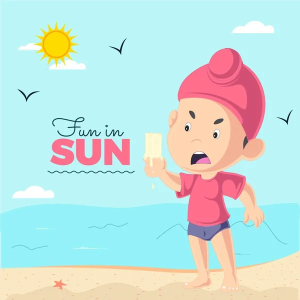 Fun Sun Banner Design Punjabi Kid Ice Cream Melting Template — Image vectorielle