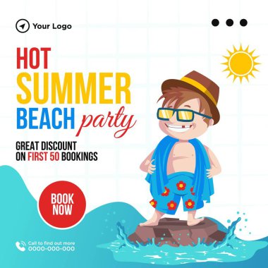 Sıcak yaz plajı parti afişi tasarım şablonu. Vektör grafik illüstrasyonu.