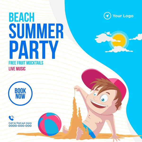 Plážové Letní Party Banner Design Šablony Vektorová Grafika — Stockový vektor