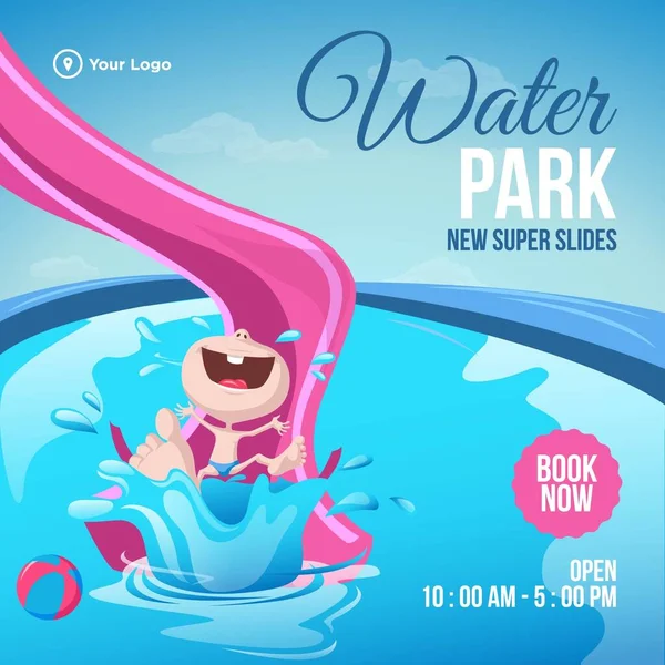 Waterpark Banner Ontwerp Sjabloon Vector Grafische Illustratie — Stockvector