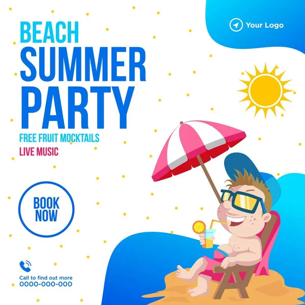 Plážové Letní Party Banner Design Šablony Vektorová Grafika — Stockový vektor