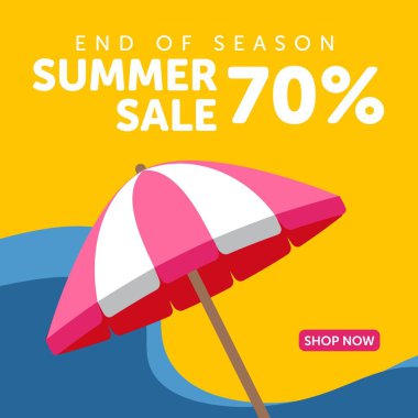 Yaz sezonunun satış şablonunun pankart tasarımı. Vektör grafik illüstrasyonu.