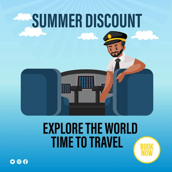 Summer Discount Explore World Time Travel Banner Design Vector Graphic — Wektor stockowy