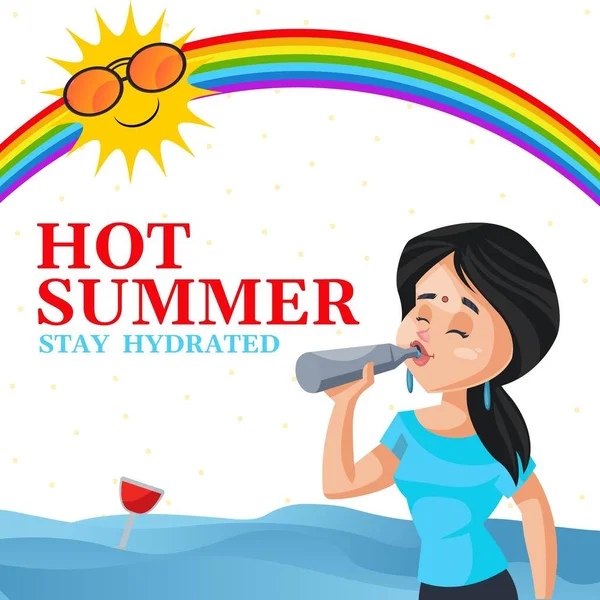 Heiße Sommer Bleiben Hydratisiert Banner Design Vektorgrafische Illustration — Stockvektor