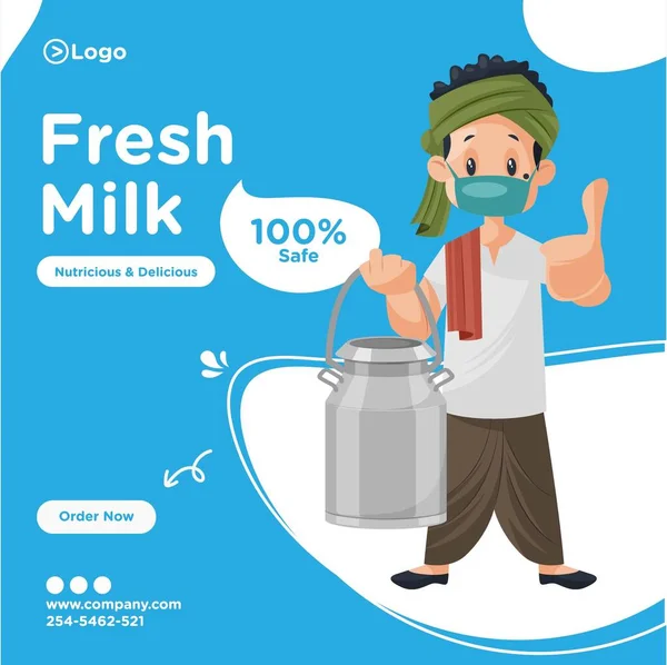 Banner Design Leite Fresco Nutritivo Delicioso Ilustração Gráfica Vetorial —  Vetores de Stock