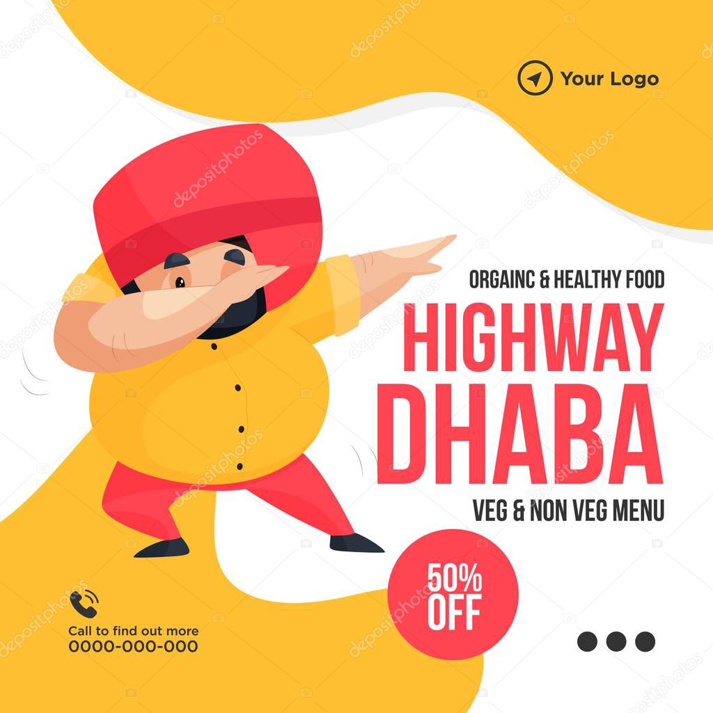 Banner design of organic and healthy food on highway Dhaba template. Vector graphic illustration.