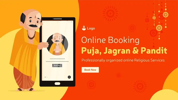 Online Rezervace Pro Puja Jagran Pandit Banner Design Vektorová Grafika — Stockový vektor