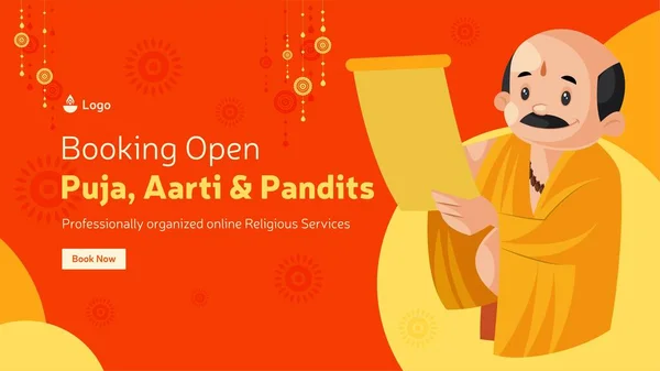 Bestilling Åpnet Puja Aarti Pandits Banner Design Vektorgrafisk Illustrasjon – stockvektor