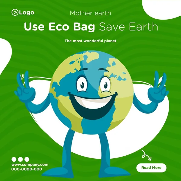 Utilice Diseño Eco Bag Earth Banner Ilustración Gráfica Vectorial — Archivo Imágenes Vectoriales