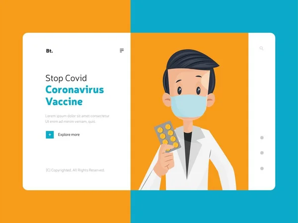 Stoppa Covid Coronavirus Vaccin Landningssida Design Vektor Grafisk Illustration — Stock vektor