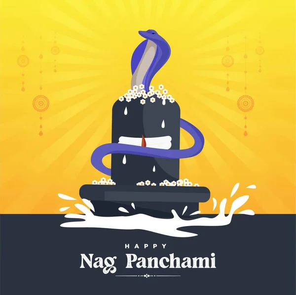 Banner Illustration Happy Nag Panchami Shivling Snake — Stock Vector
