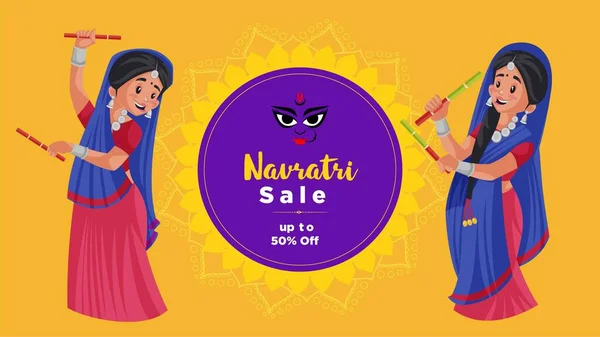 Navratri Sale Banner Design Template Yellow Background Vector Graphic Illustration — Image vectorielle