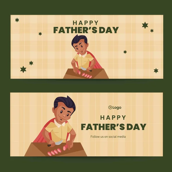 Happy Father Day Cartoon Style Banner Design Template Vector Graphic — Vetor de Stock