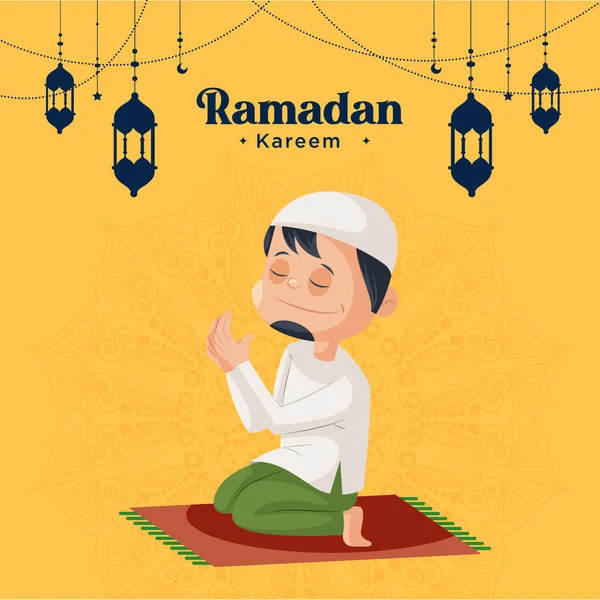 Рамадан Карим Баннер Дизайн Мусульманином Человек Молится Векторная Графическая Иллюстрация — стоковый вектор