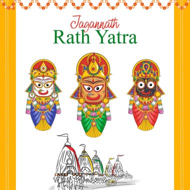Hint festivali Jagannath Rath yatra afiş tasarım şablonu. Vektör grafik illüstrasyonu.