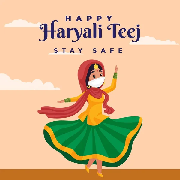 Happy Haryali Teej Stay Safe Banner Design Template Vector Graphic — Stock Vector