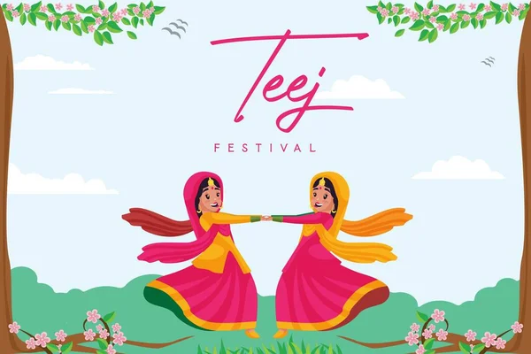 Banner Design Indian Festival Feliz Haryali Teej Template Ilustração Gráfica — Vetor de Stock