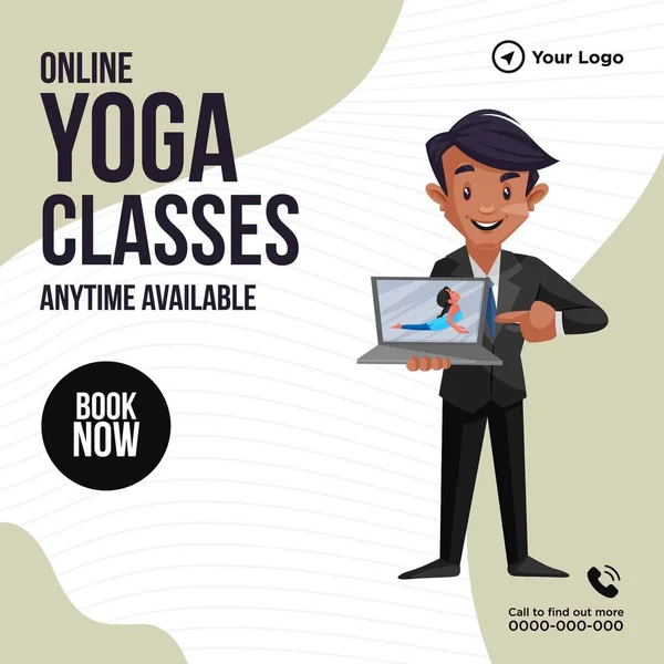 Diseño Banner Clases Yoga Línea Cualquier Momento Disponible Ilustración Gráfica — Archivo Imágenes Vectoriales