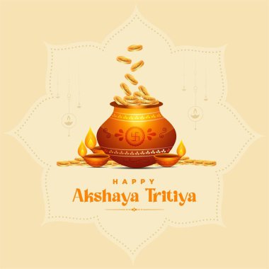 Mutlu Akshaya Tritiya festival şablonunun bayrak tasarımı. Vektör grafik illüstrasyonu.