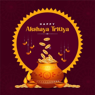 Mutlu Akshaya Tritiya festival şablonunun bayrak tasarımı. Vektör grafik illüstrasyonu.