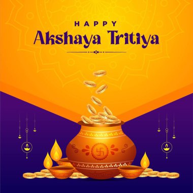 Mutlu Akshaya Tritiya festival şablonunun bayrak tasarımı. Vektör grafik illüstrasyonu.