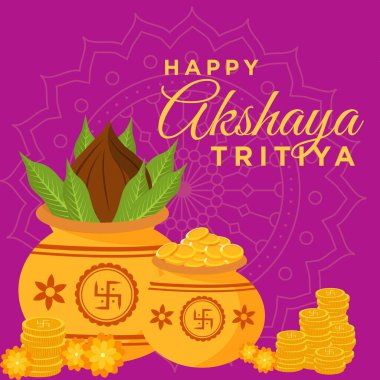 Mutlu Akshaya Tritiya festival şablonunun bayrak tasarımı. Vektör grafik illüstrasyonu.