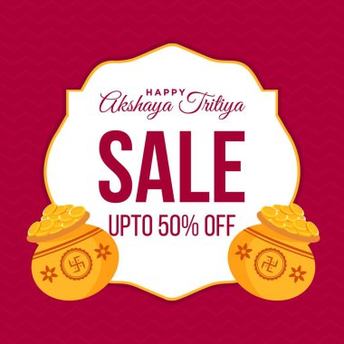 Mutlu Akshaya Tritiya satış şablonunun pankart tasarımı. Vektör grafik illüstrasyonu.