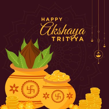 Mutlu Akshaya Tritiya şablonunun bayrak tasarımı. Vektör grafik illüstrasyonu.