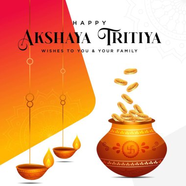 Mutlu Akshaya Tritiya Hint Festivali Şablonu 'nun bayrak tasarımı. Vektör grafik illüstrasyonu.