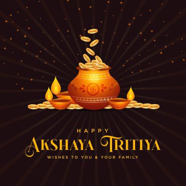 Siyah arka planda mutlu Akshaya Tritiya 'nın pankartı. Vektör grafik illüstrasyonu.