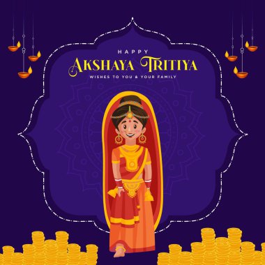Mutlu Akshaya Tritiya sancak tasarım şablonu. Vektör grafik illüstrasyonu.