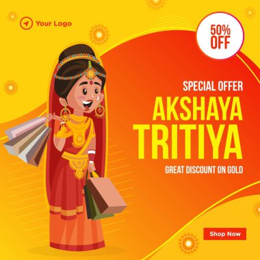Mutlu Akshaya Tritiya özel festival pankartı tasarımı. Vektör grafik illüstrasyonu.