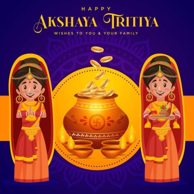 Mutlu Akshaya Tritiya tebrik kartı pankartı tasarımı. Vektör grafik illüstrasyonu.