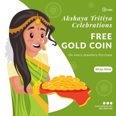 Akshaya Tritiya kutlamalarının yaratıcı illüstrasyonu yeşil arka plandaki her mücevher alımında bedava altın para..