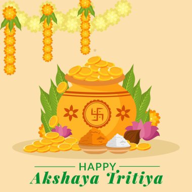 Mutlu Akshaya Tritiya sancak tasarım şablonu. Vektör grafik illüstrasyonu.