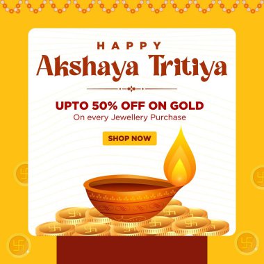 Mutlu Akshaya Tritiya 'nın yaratıcı pankart tasarımı. Vektör grafik illüstrasyonu.