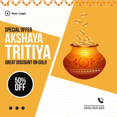 Akshaya Tritiya festival şablonunun yaratıcı pankart tasarımı. Vektör grafik illüstrasyonu.