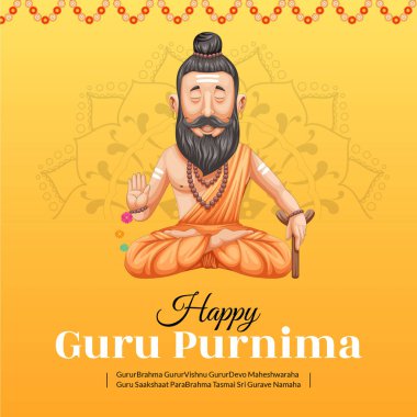 Mutlu guru Purnima şablonunun bayrak tasarımı. Vektör grafik illüstrasyonu.