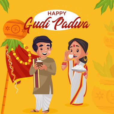 Mutlu Gudi Padwa bayrak tasarım şablonu. Vektör grafik illüstrasyonu.