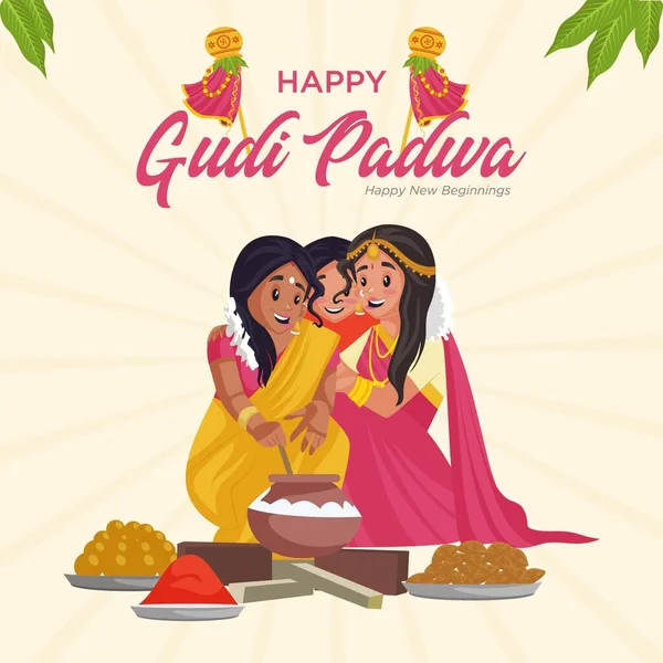 Glückliche Gudi Padwa Banner Design Vorlage Vektorgrafische Illustration — Stockvektor