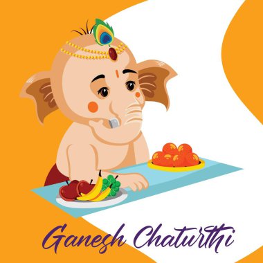 Mutlu Ganesh Chaturthi Hint festivali şablonunun bayrak tasarımı.