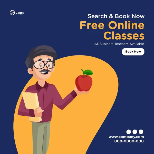 Banner Design Search Book Free Online Classes Template Vector Graphic — Stock Vector